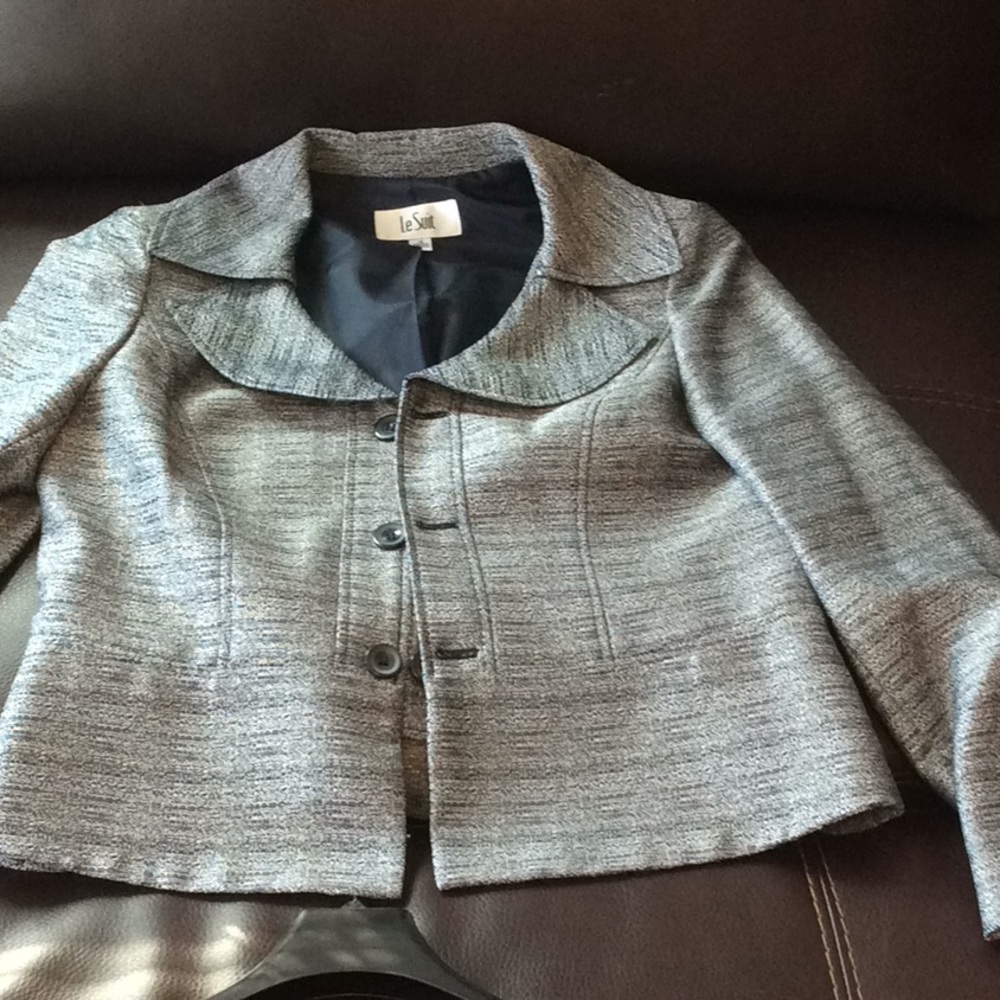 Le Suit grey and black skirt suit